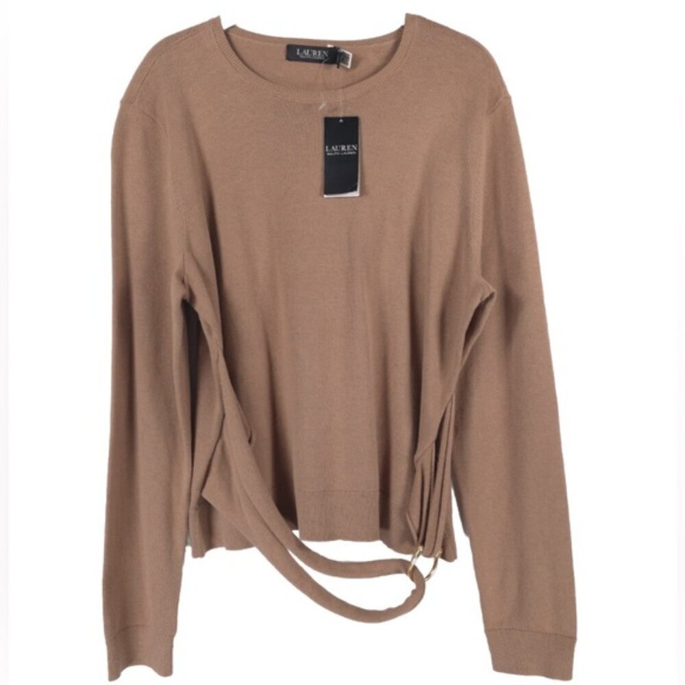 NWT LAUREN RALPH LAUREN Camel Knit Pullover Sweater Ring Detail Size XL